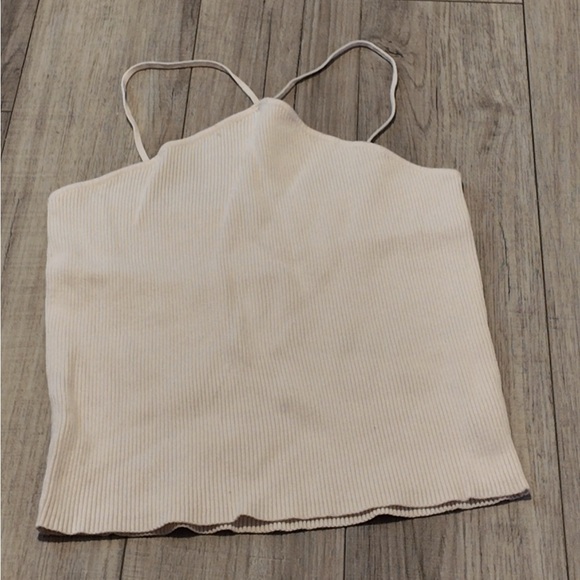 Zara Ivory Ribbed Cropped Halter Top - Spaghetti Strap - Size L - Summer Chic - Picture 4 of 7